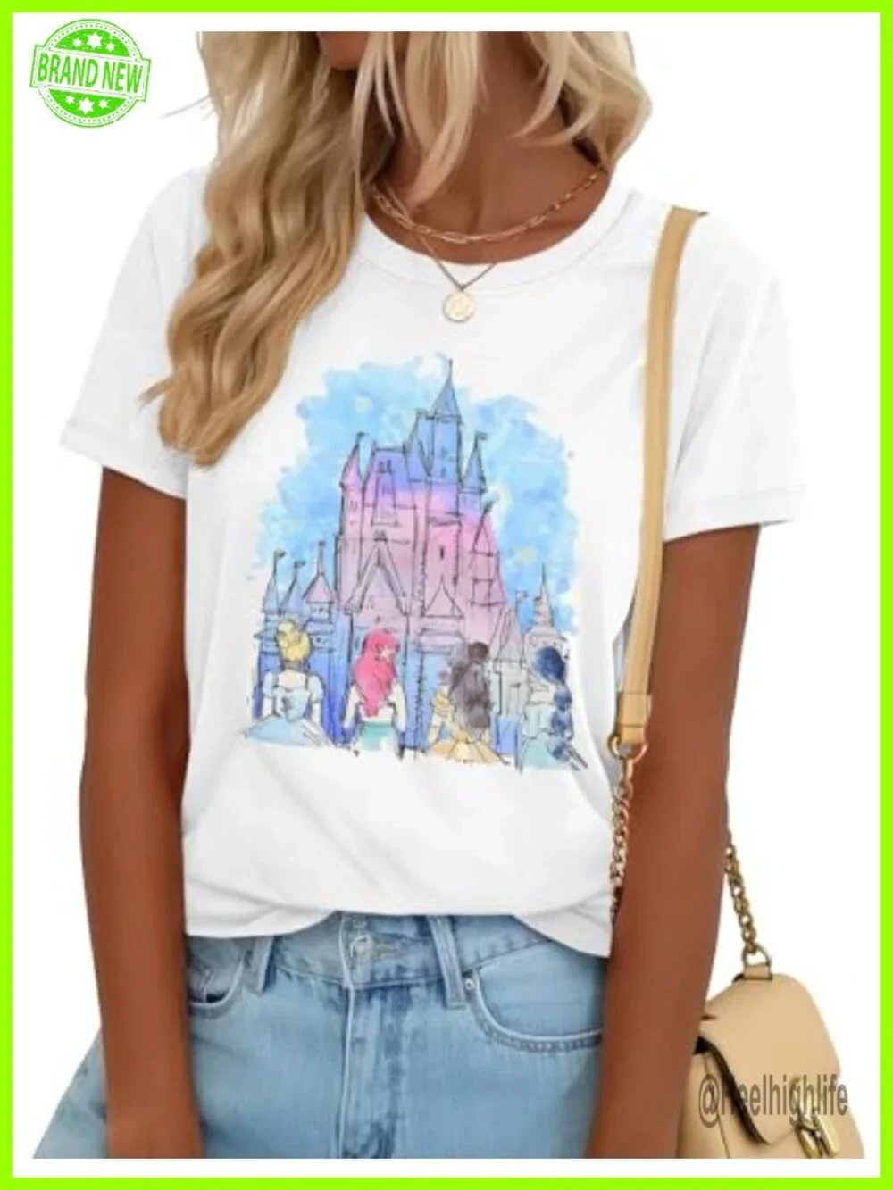 Womens Princess Castle Graphic Tee Short Sleeve Crew Neck Cotton Blend